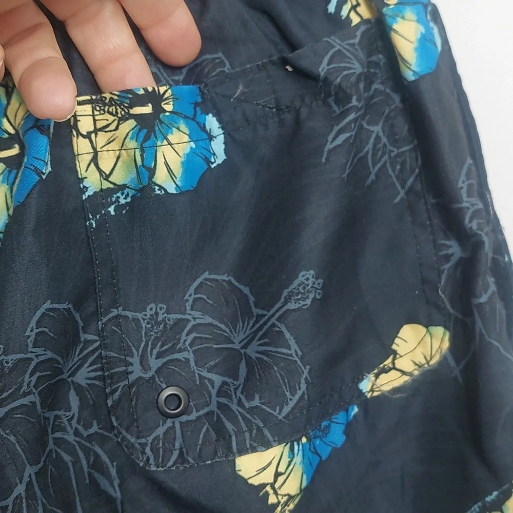 Burnside Boy's Size Small Swim Trunks Shorts Blue Yellow Tropical Vacation Vibes